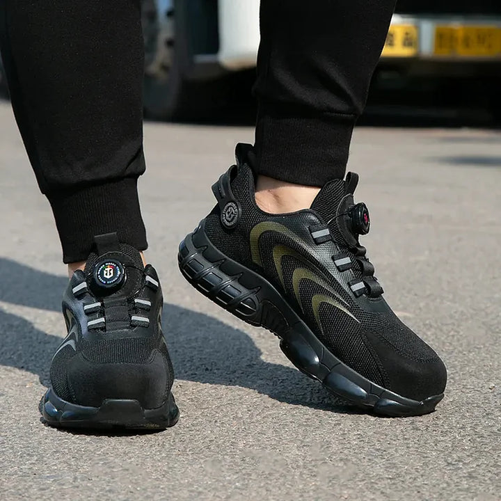 Lightweight steel toe men's work shoes, non-slip, offering comfort for extended shifts.