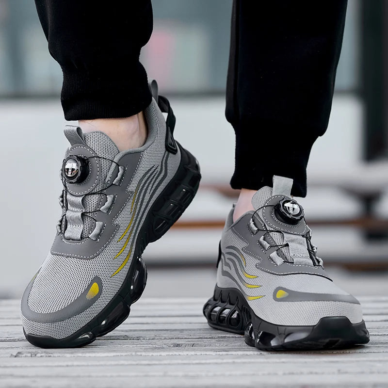 Comfortable men's safety trainers, steel toe, with dial fastening & non-slip sole for secure industrial workwear.
