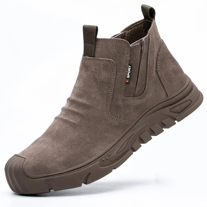 Men's Steel Toe Work Boots, showcasing durable leather & reinforced toe for ultimate safety.