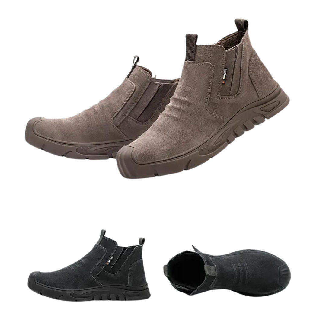 Men's durable steel toe work boots with comfortable ankle support and slip-resistant sole for ultimate safety.