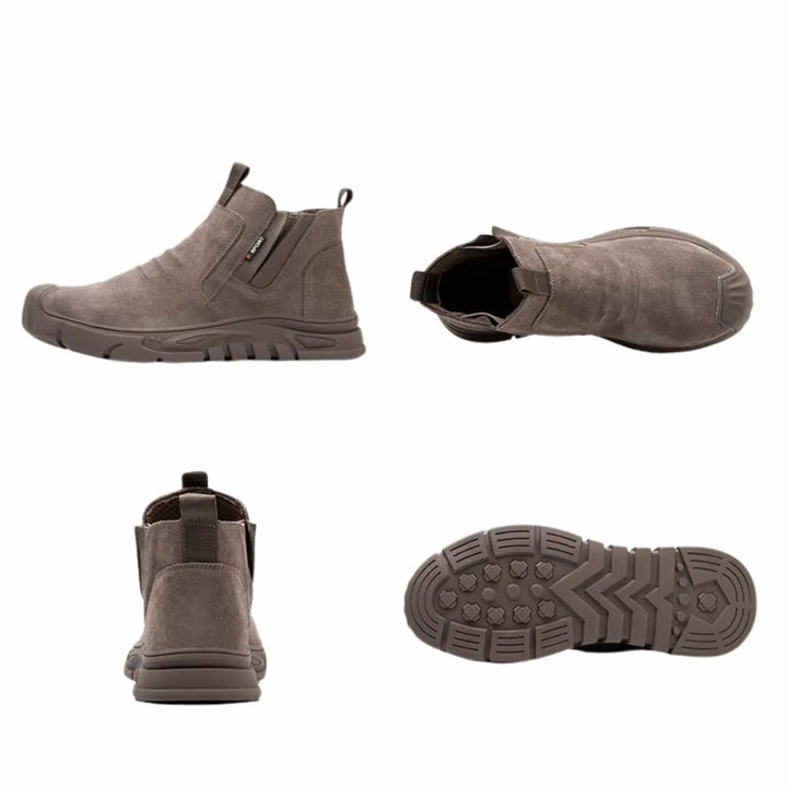 Men's robust construction boots, offering steel toe impact protection & all-day comfort for professionals.