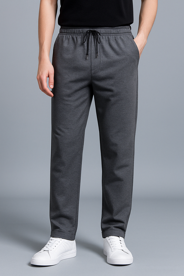 Comfortable men's straight leg jogger pants featuring a drawstring waist for a relaxed fit.