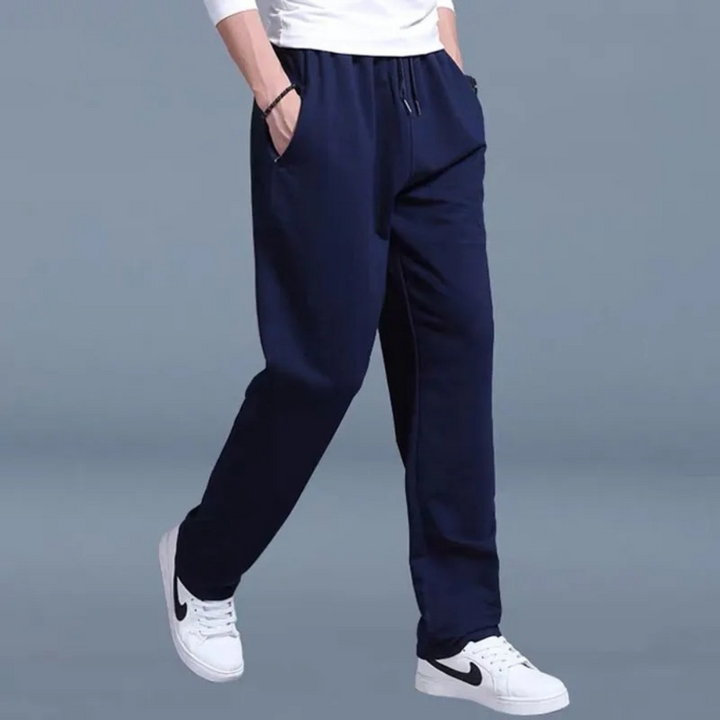 Men's straight leg travel joggers, offering comfortable loungewear style for relaxed journeys and comfort.