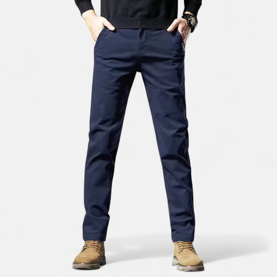 Black men's straight-leg formal trousers, essential for sophisticated style and elegant occasions.