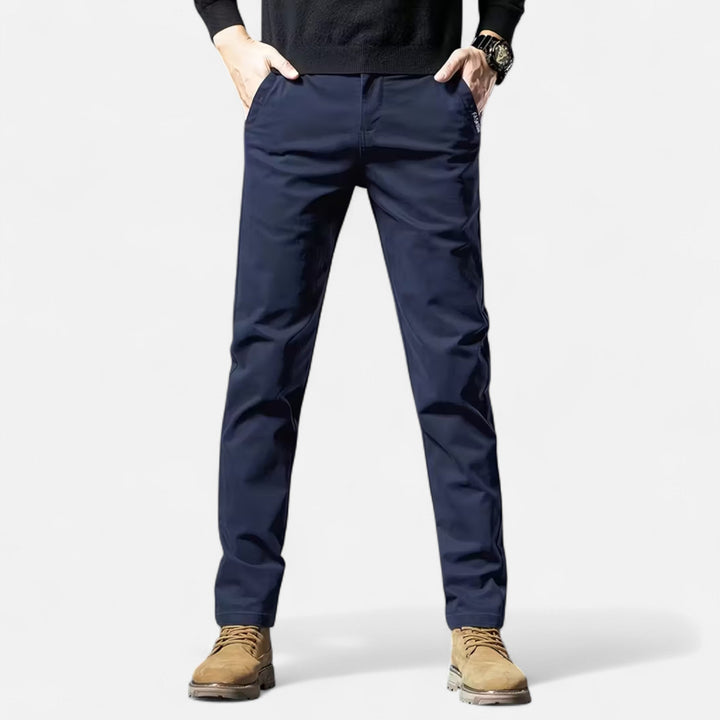 Black men's straight-leg formal trousers, essential for sophisticated style and elegant occasions.