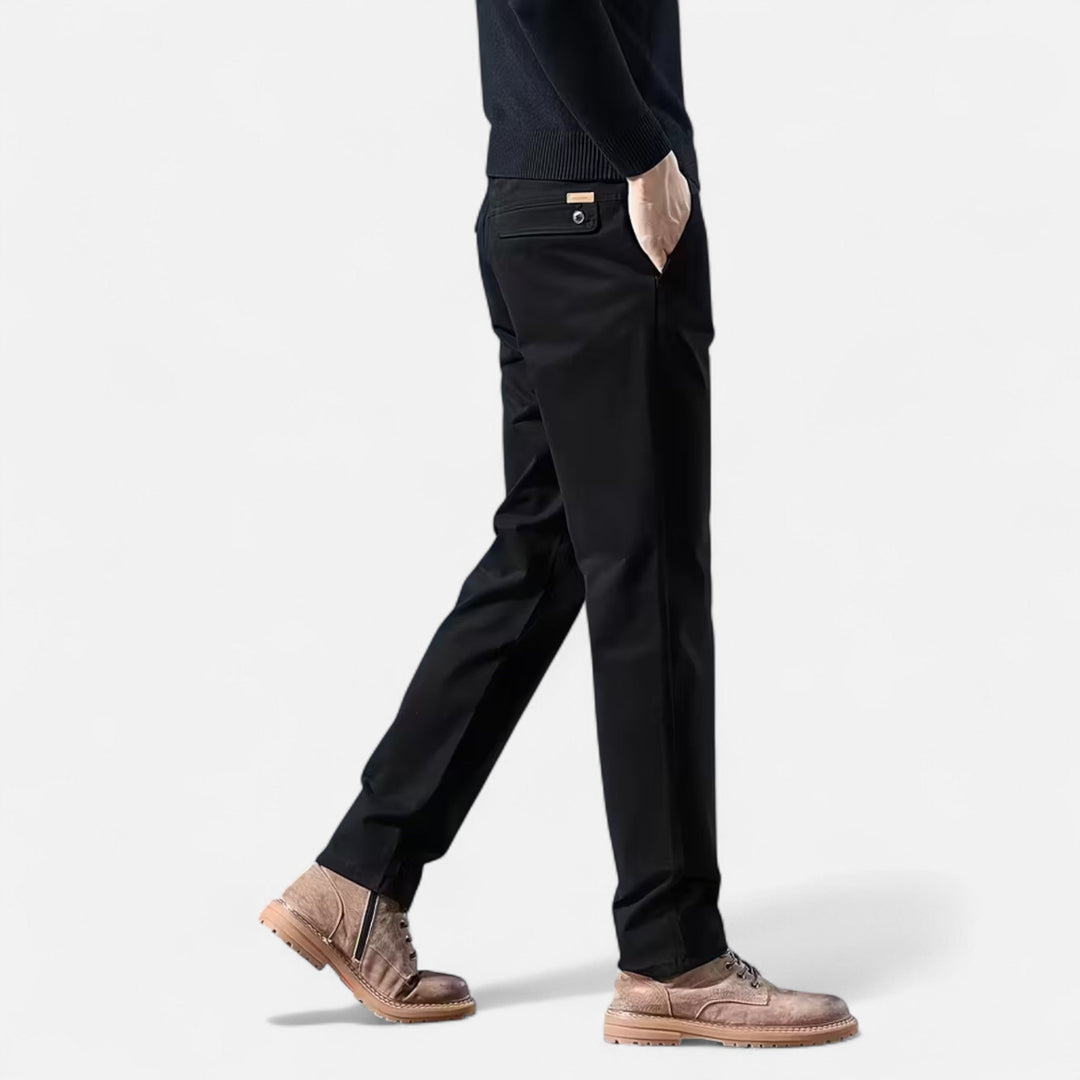 Navy men's straight-leg tailored pants, offering a modern, classic style for office and dress wear.