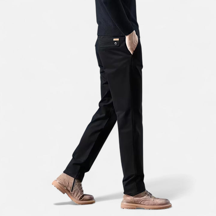 Navy men's straight-leg tailored pants, offering a modern, classic style for office and dress wear.