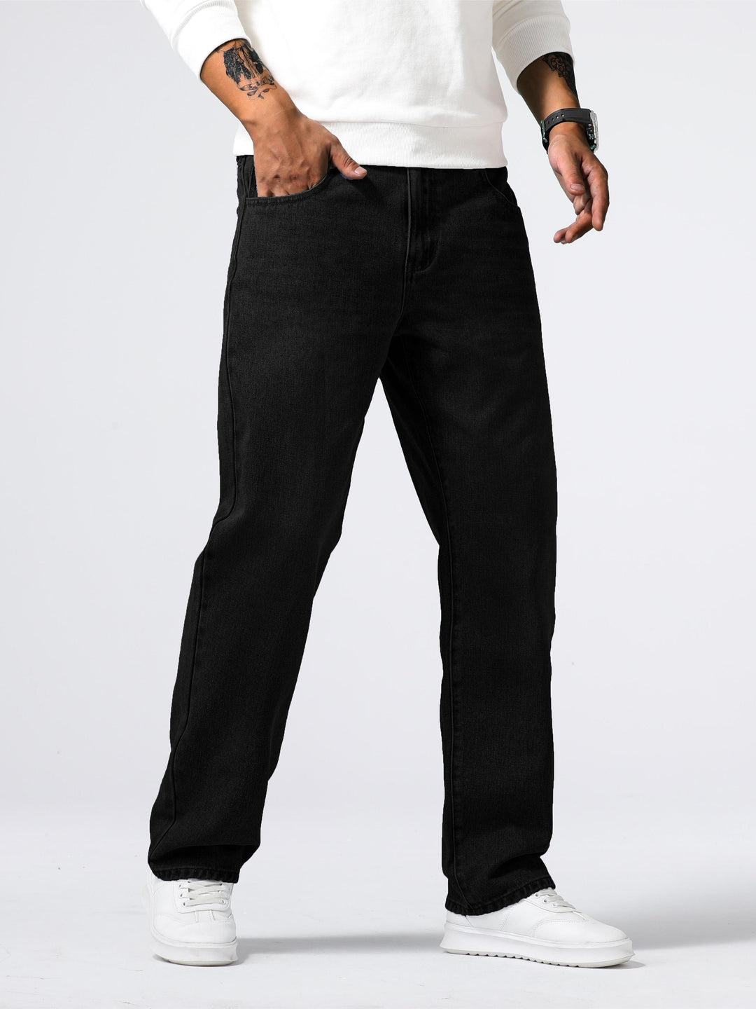 Men's straight leg washed jeans for everyday comfort & casual style. Versatile men's fashion bottoms.