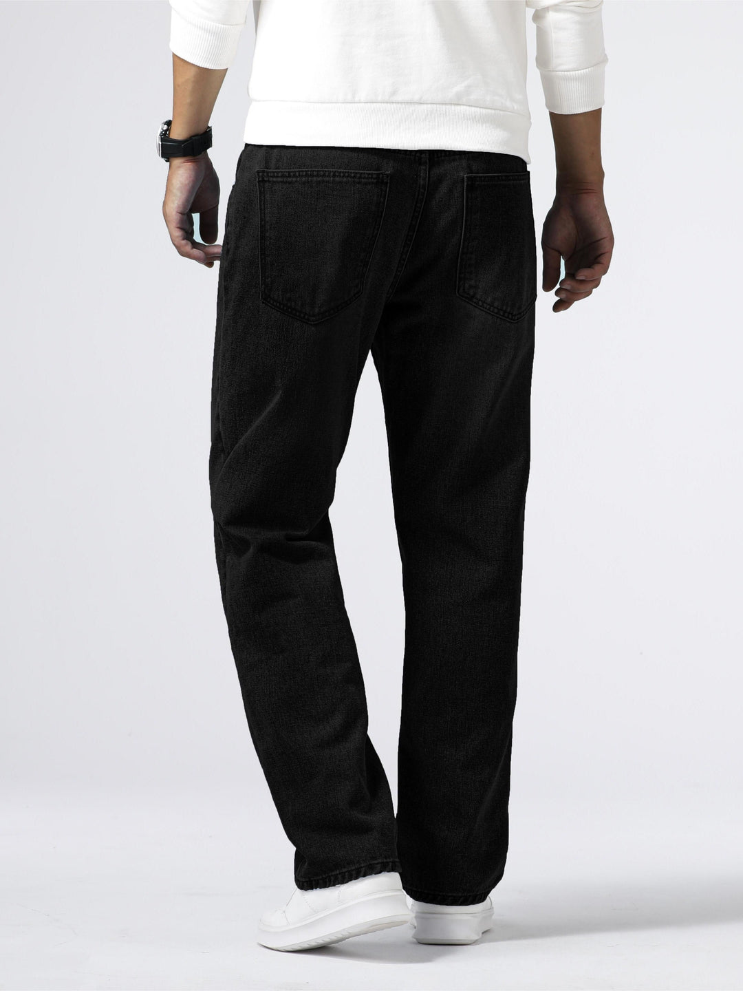 Comfortable men's straight leg washed jeans, perfect for everyday wear & modern casual style.