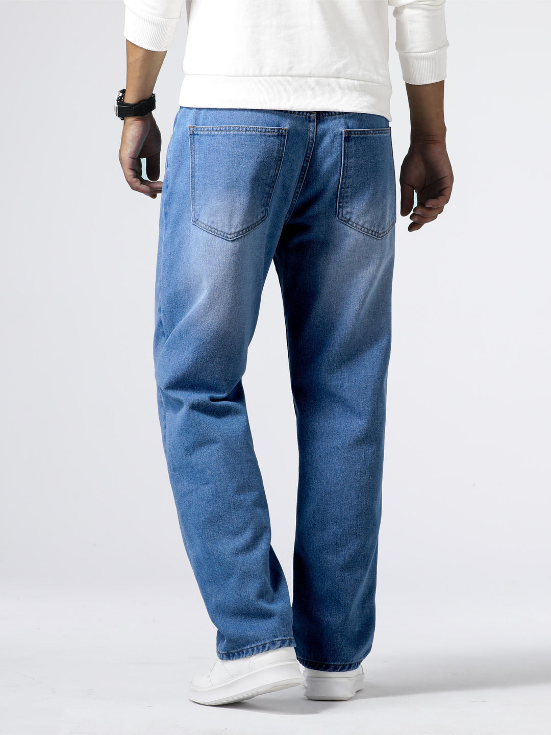 Men's everyday straight leg washed jeans, providing a comfortable fit & modern casual style.