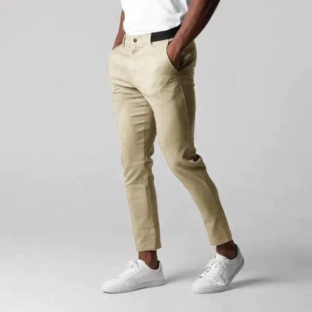 Stylish men's stretch chinos, perfect for casual wear, work, or a smart look. Comfortable cotton blend pants.