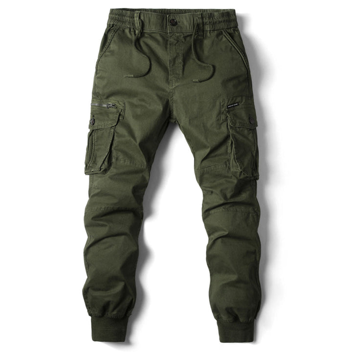 Versatile men's stretch cargo pants, utility pockets, suitable for various casual outfits & daily use.