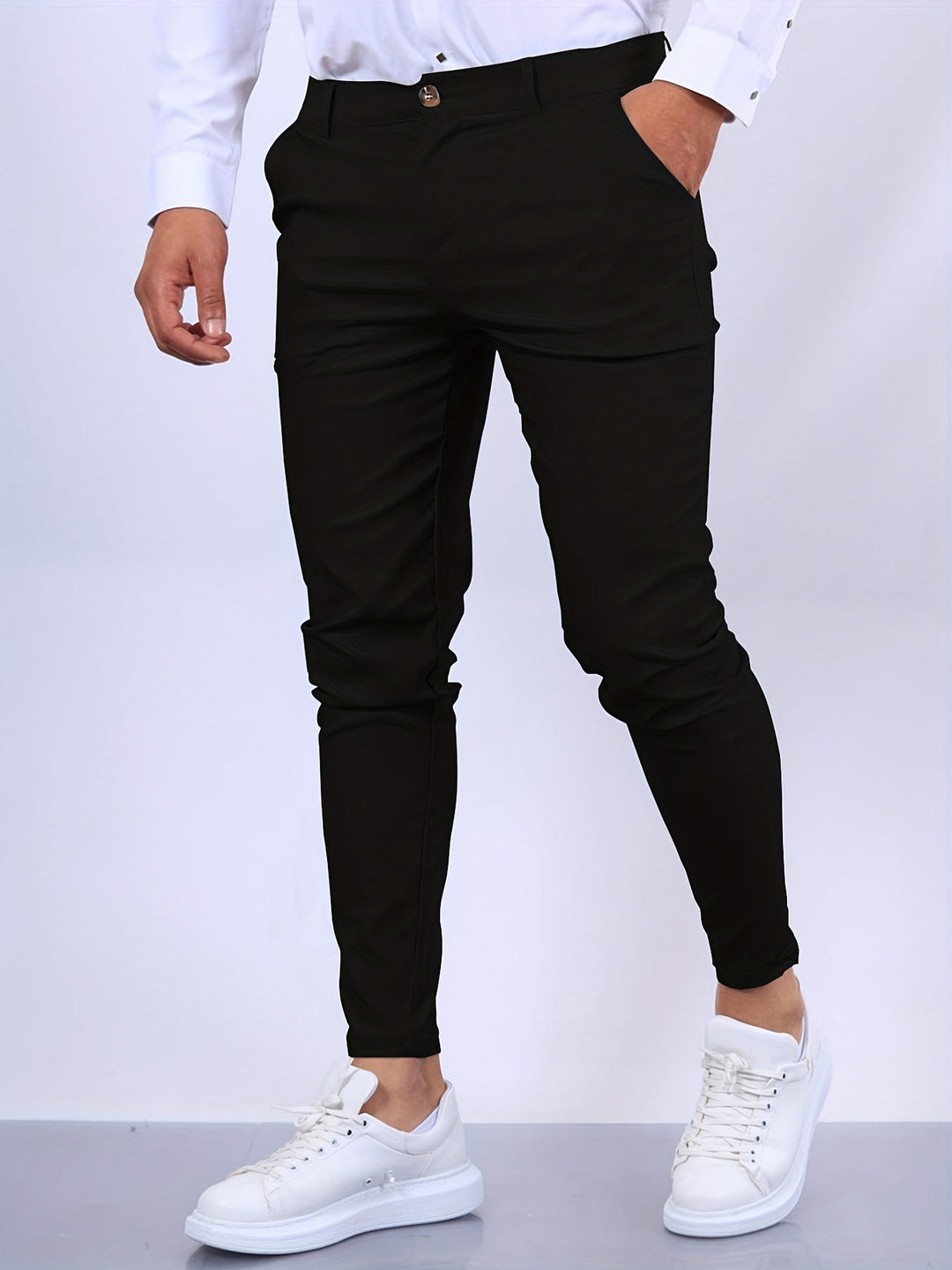 Comfortable men's casual pants with a skinny fit and stretch fabric, designed for all-day wear and effortless style.