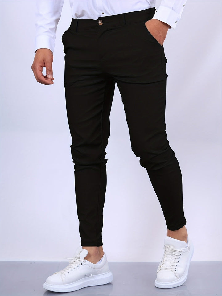 Comfortable men's casual pants with a skinny fit and stretch fabric, designed for all-day wear and effortless style.