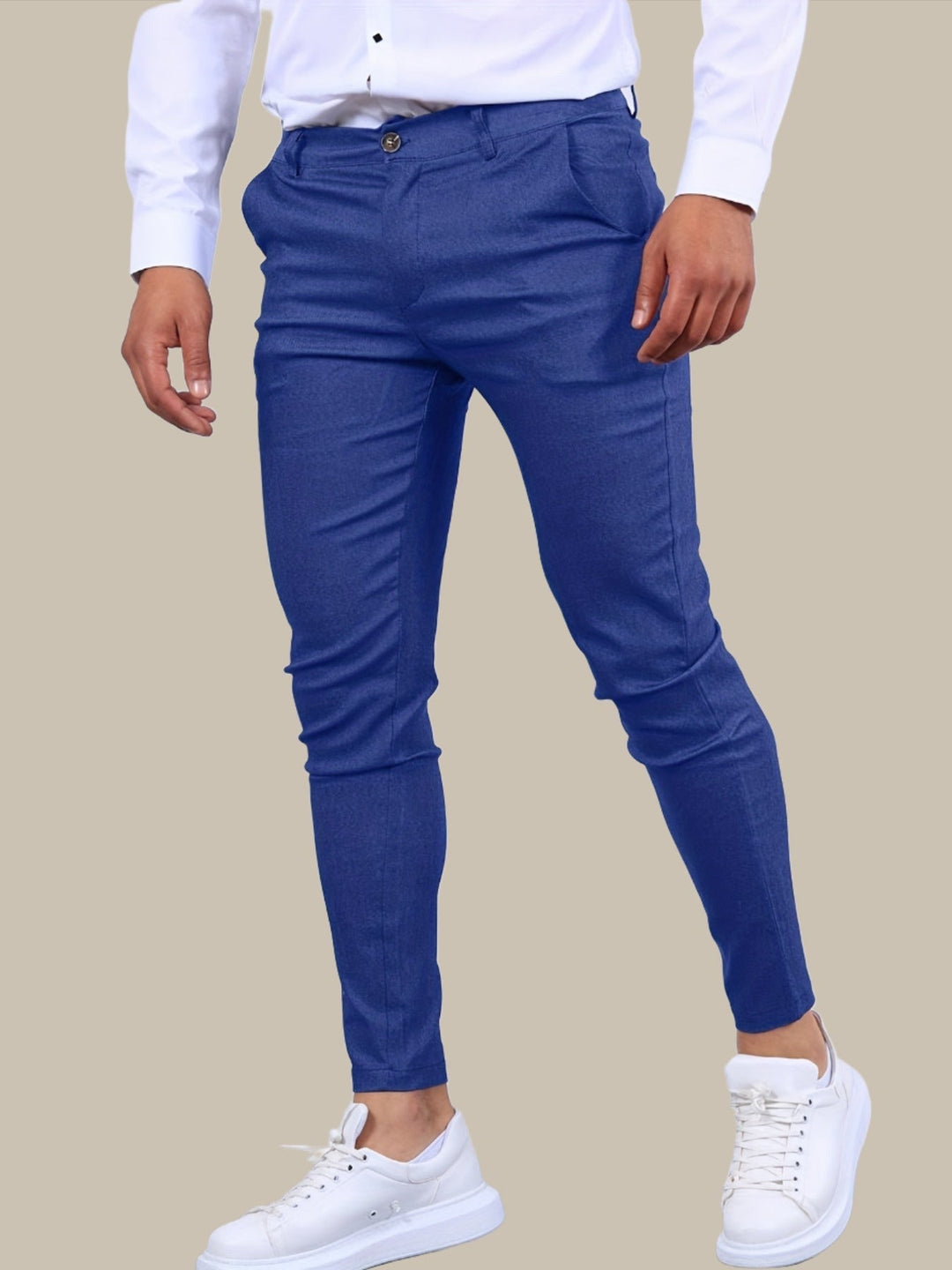 Modern men's versatile skinny pants featuring a stretch blend, ideal for smart casual or everyday stylish comfort.