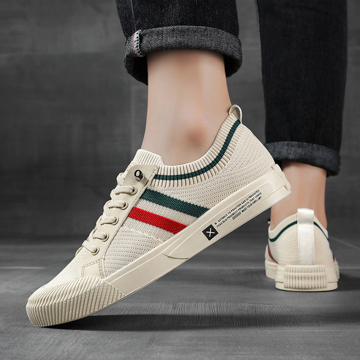 Men's striped lace-up sneakers. Lightweight, low-profile casual shoes for breathable everyday comfort.