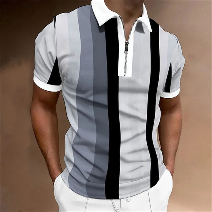 Comfortable men's striped short-sleeve polo shirt, versatile for daily wear & office casual.