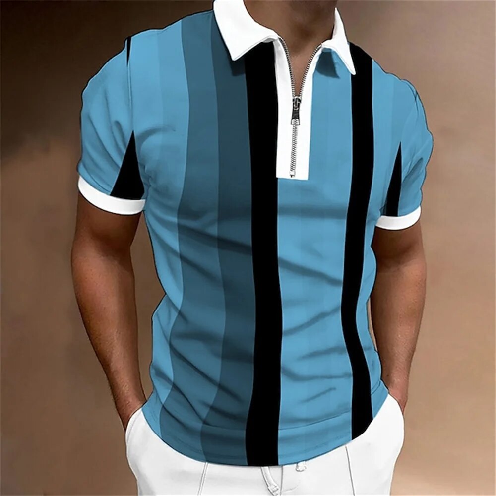 Men's versatile striped polo, great for casual outings, office, or daily smart casual style.