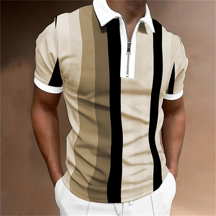 Stylish men's striped polo shirt with a tailored fit, offering a modern smart casual everyday fashion.