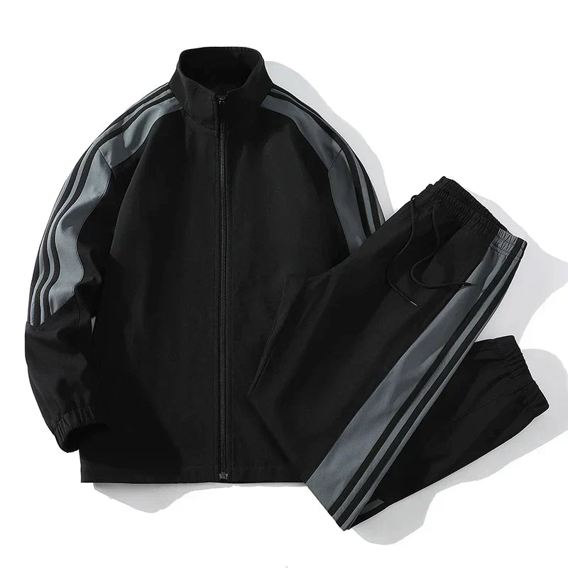 Men's striped sports tracksuit, comfortable two-piece athletic apparel for activewear.