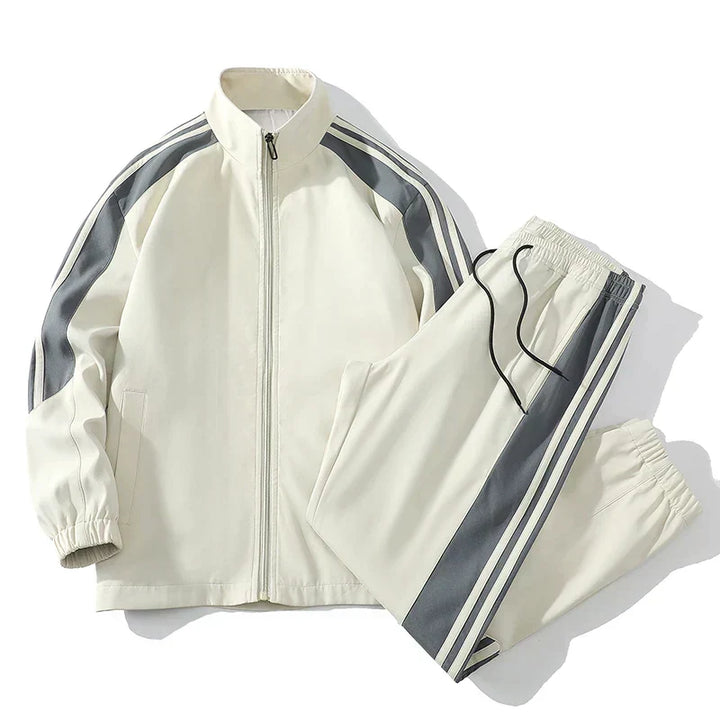 Versatile men's striped sports set, ideal for jogging, gym, or comfortable casual everyday wear.