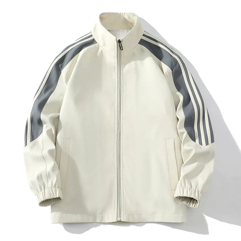 Breathable men's athletic tracksuit, comfortable striped two-piece for active comfort and workouts.