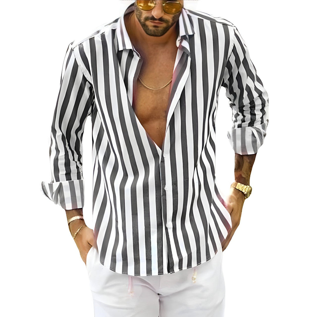 Men's striped summer shirt, lightweight & breathable, perfect for casual warm weather comfort and everyday wear.