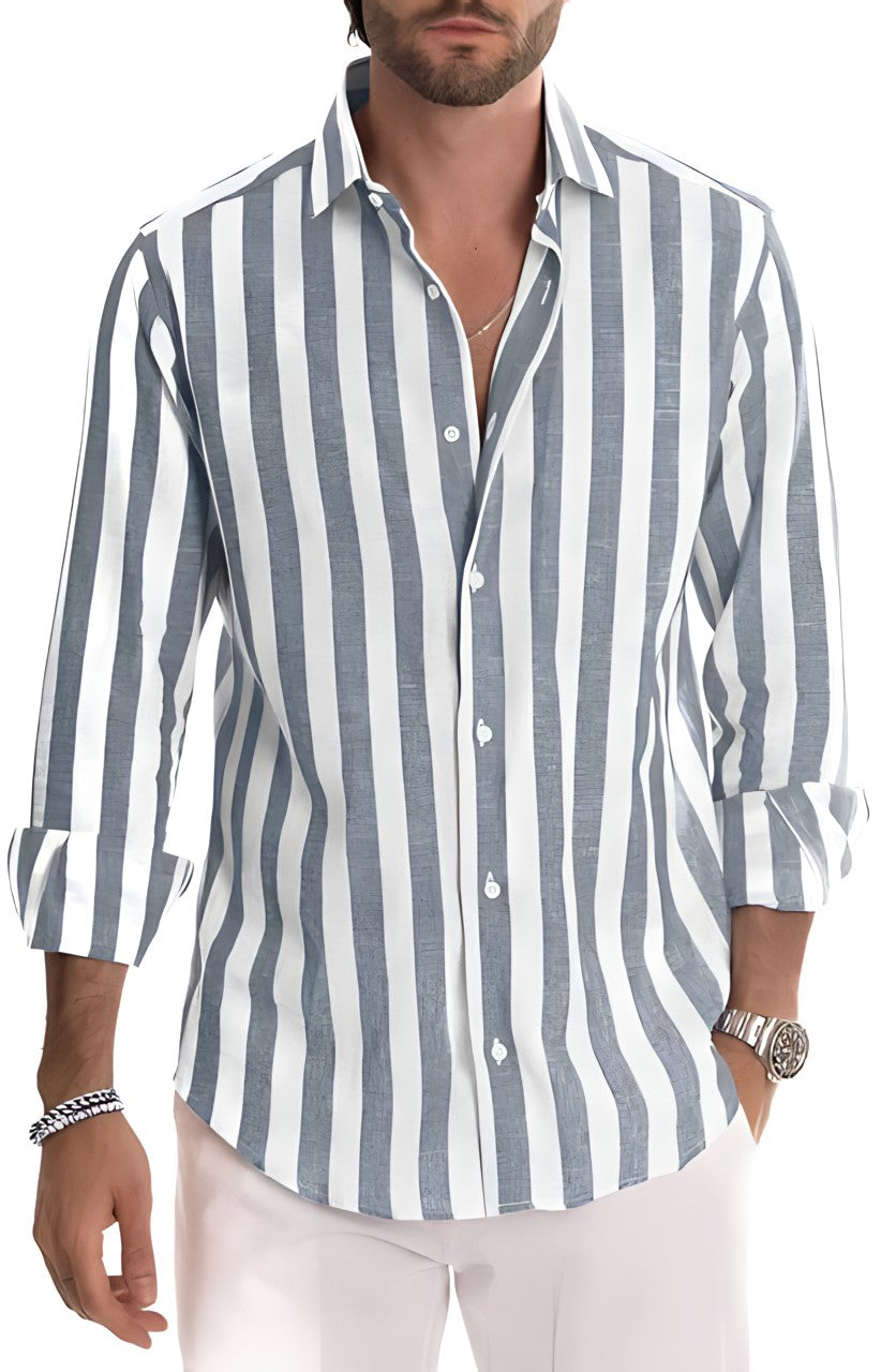 Men's short sleeve striped shirt with a relaxed fit, perfect lightweight & breathable casual summer comfort.