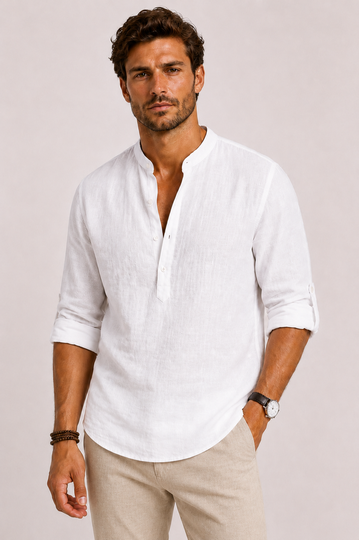 Men's structured summer shirt, versatile for smart casual or everyday wear. Relaxed fit & comfortable.