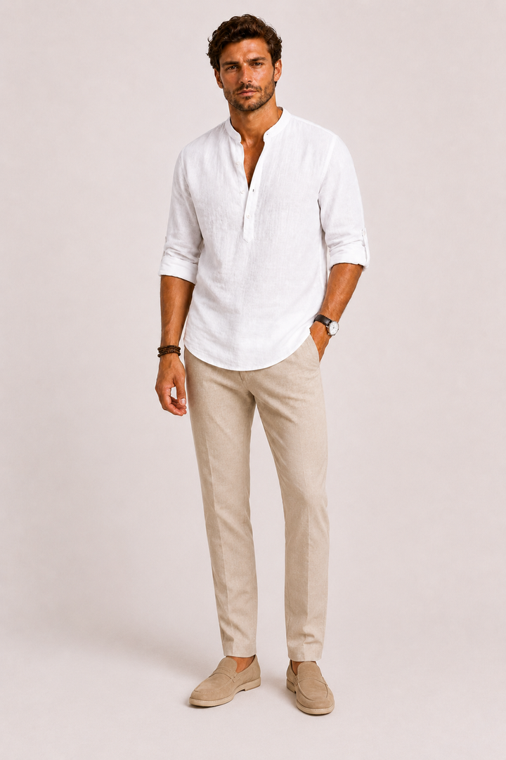 Lightweight & comfortable men's summer shirt with a relaxed fit. Ideal for spring fashion, travel & city style.
