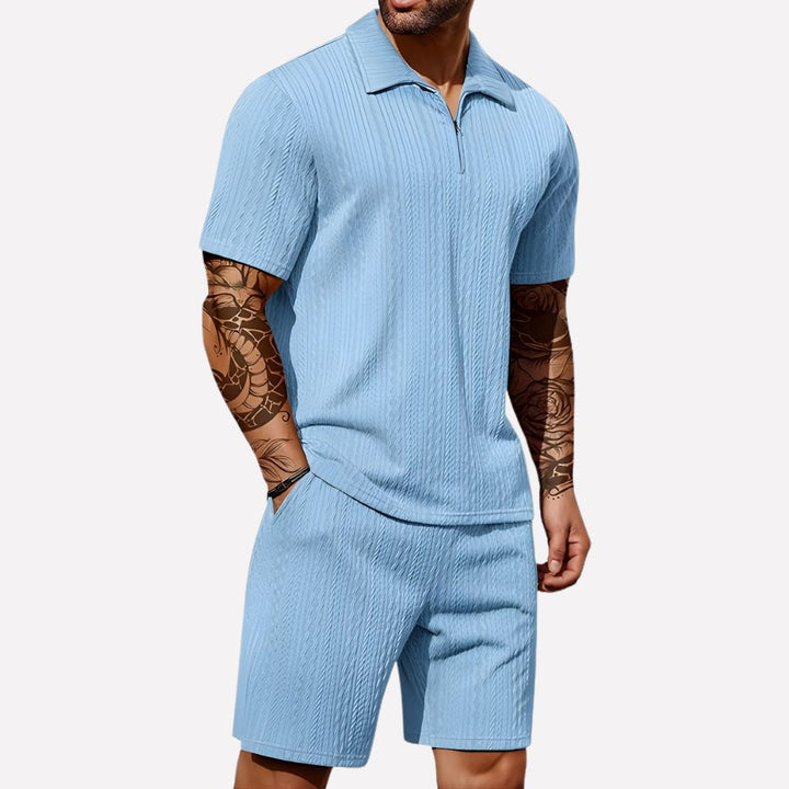 Trendy men's 2-piece polo & shorts set. Relaxed fit for stylish summer and everyday wear.