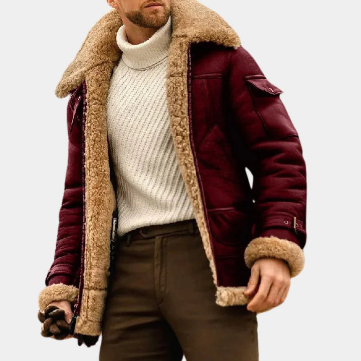 Durable men's pilot style aviator jacket, ideal warm winter coat for stylish cold weather protection.