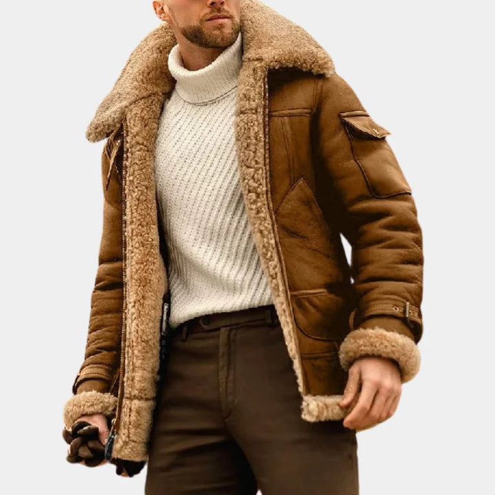 New men's fashion aviator winter jacket, stylish & warm pilot style outerwear for cold weather.