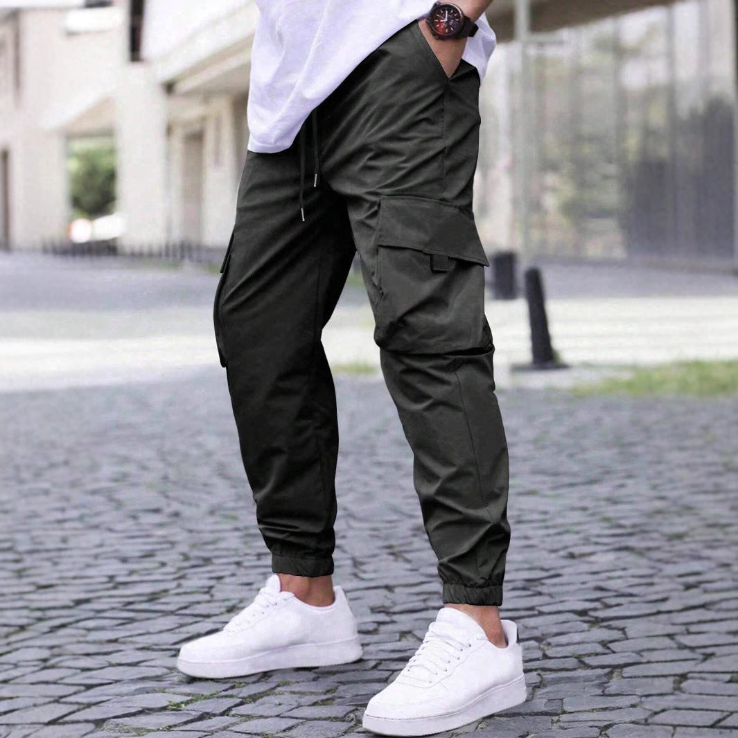 Men's stylish black cargo joggers, comfortable relaxed fit for casual everyday wear.