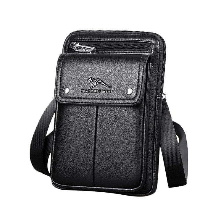 Men's stylish black leather crossbody bag for daily essentials, compact & versatile for travel or business casual.