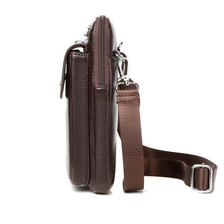 Men's new versatile leather shoulder bag, compact design for essentials, ideal for travel and professional settings.