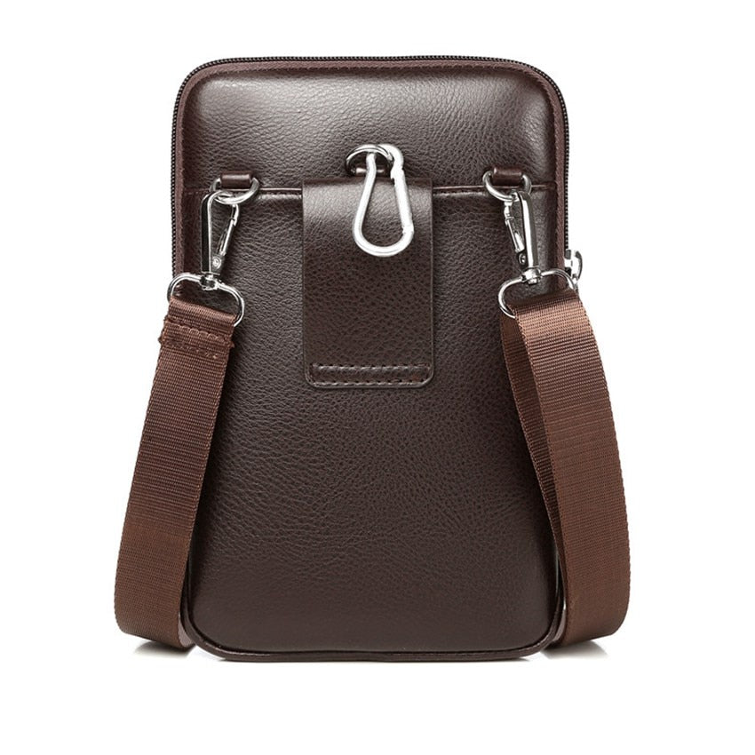 Modern men's crossbody bag, a compact leather accessory for stylish business casual outfits & travel.