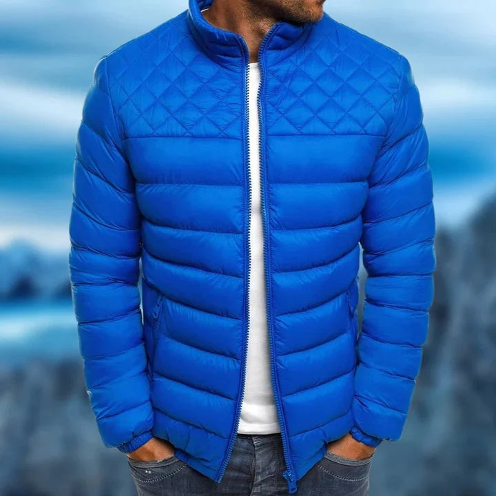 Men's stylish black winter puffer jacket, insulated for ultimate warmth & comfort in cold weather.