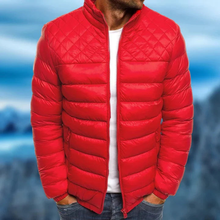 Durable men's windproof & water-resistant puffer jacket, ideal outerwear for extreme winter conditions.