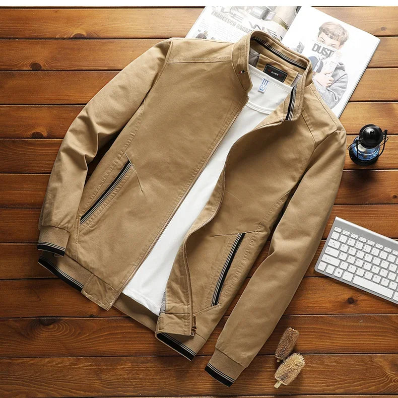 Men's stylish bomber jacket, perfect lightweight outerwear for spring & autumn. Features front zipper & ribbed cuffs.