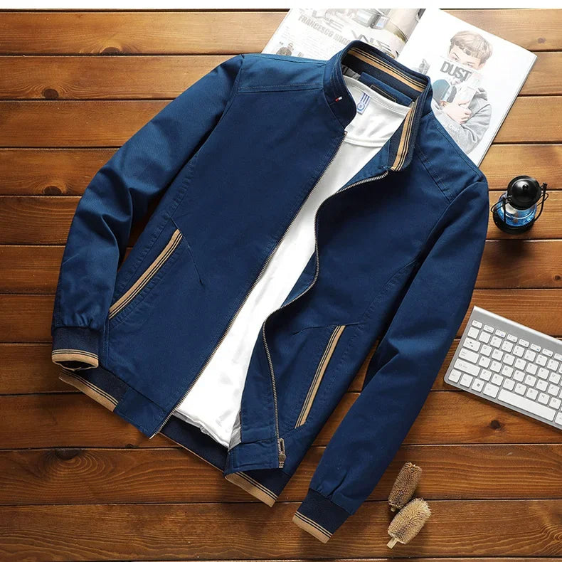 Lightweight men's bomber jacket, a must-have stylish zipper outerwear for transitional spring & autumn weather.