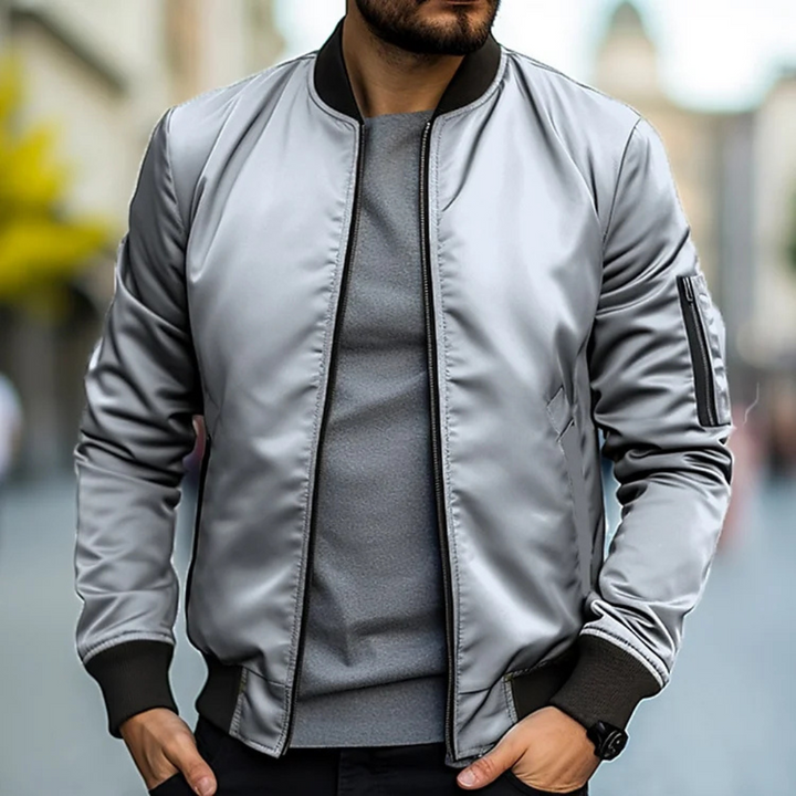 Versatile men's bomber jacket, a key piece of outerwear for spring, fall, and casual men's fashion.