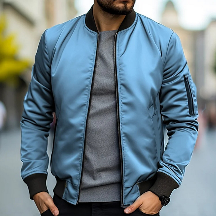 Classic men's bomber jacket, durable outerwear for modern street style and all-season wear.