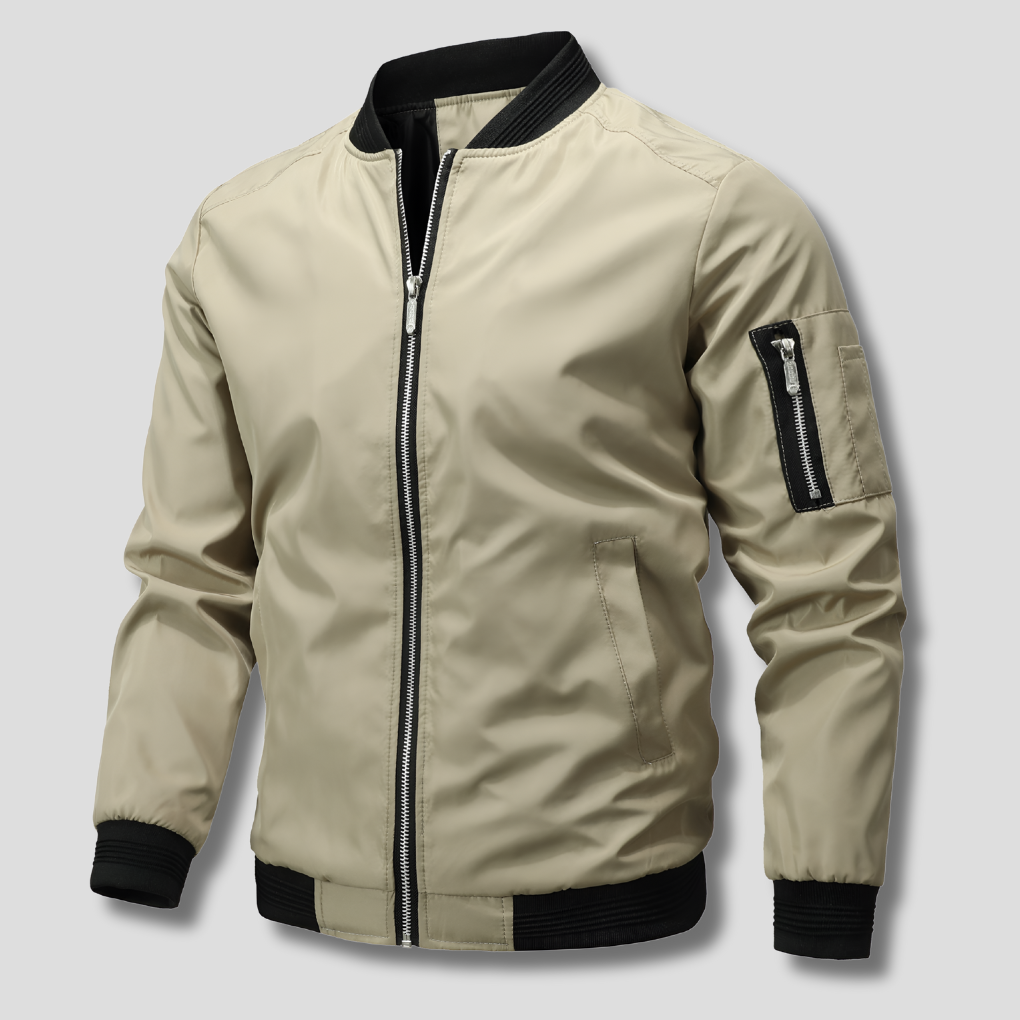 Trendy men's slim fit bomber jacket, essential versatile outerwear for men's fashion & street style.