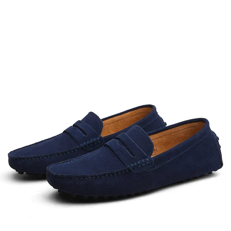Durable rubber sole of men's driving loafers. Non-slip, comfortable slip-on shoes for secure everyday footwear.