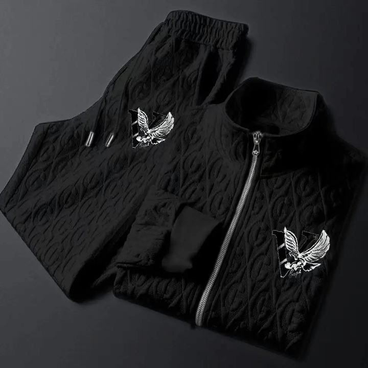 Comfortable men's cable-knit tracksuit set. Perfect loungewear or activewear with full-zip jacket and soft pants.