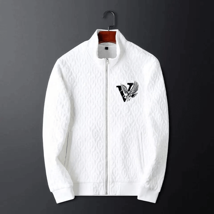 Men's fashion cable-knit tracksuit set. Features a full-zip jacket and comfortable pants, ideal for sportswear.