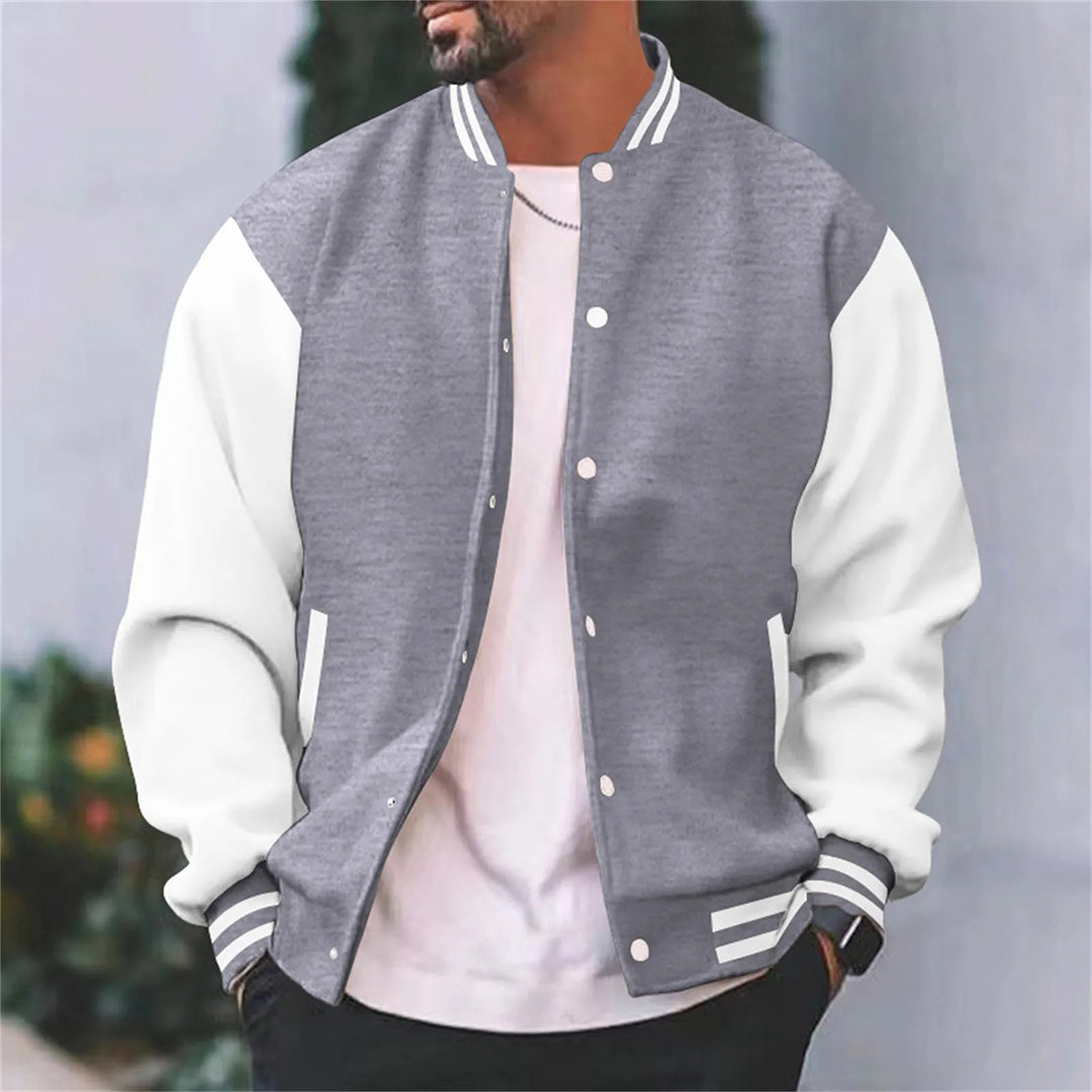 Fashionable men's autumn jacket. A classic bomber style with ribbed detailing & snap closure.
