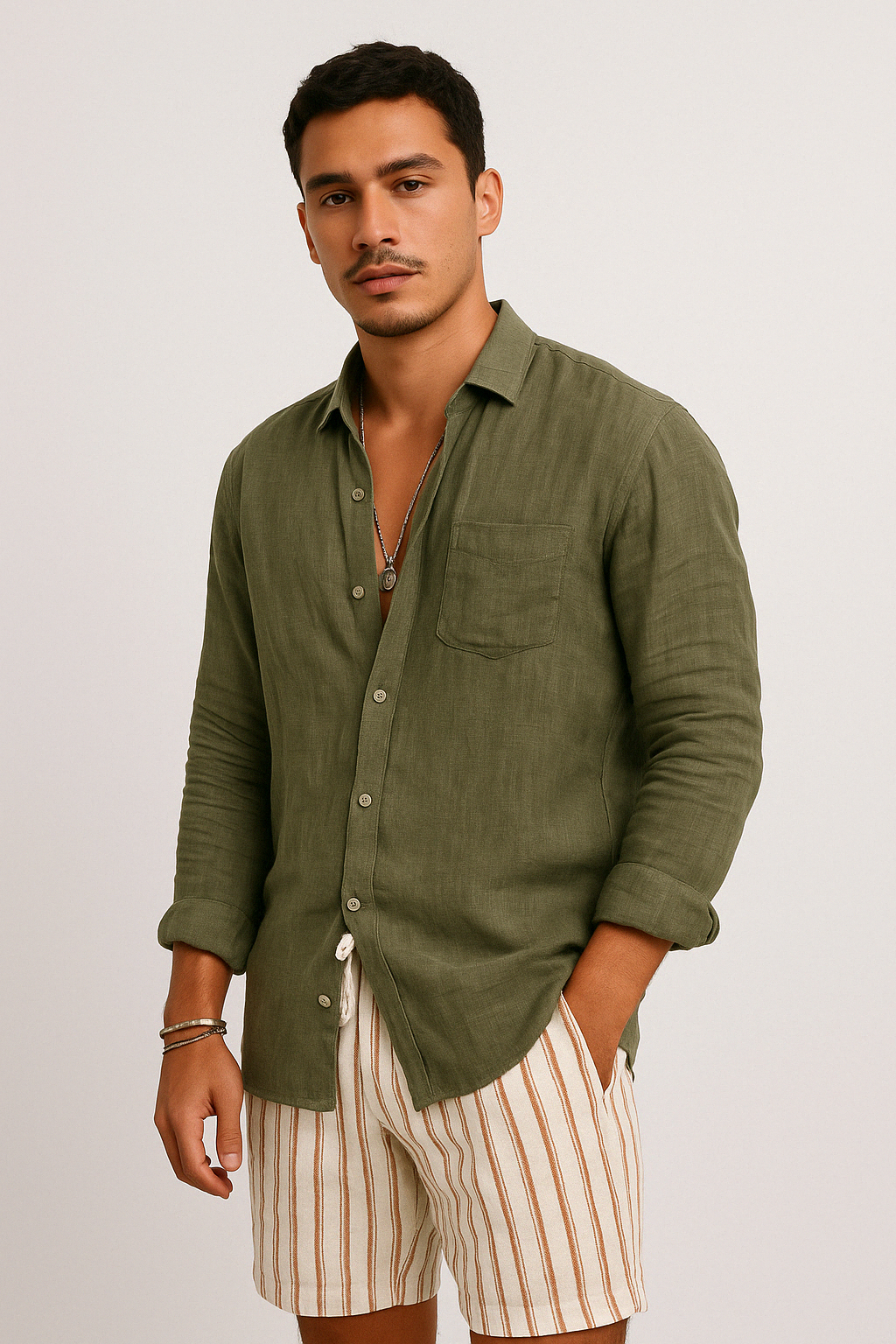 Comfortable white men's casual button-up shirt, perfect for everyday versatile style.