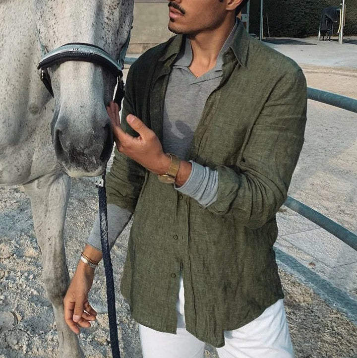 Men's casual button-up shirt. Stylish long-sleeve top for comfortable everyday wear.